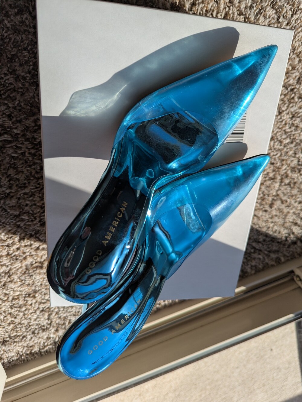 Good American Translucent Blue Pointed Toe Mule Heel - Picture 11 of 13